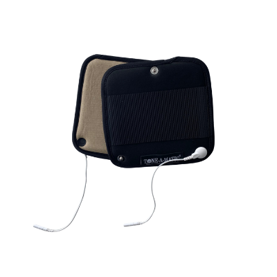 Tone-A-Matic Fabric Cloth Electrodes with Built In Pin-to-Snap Wiresfor EMS/TENS and Abdominal Belts - size: 5"x5" - front and back view